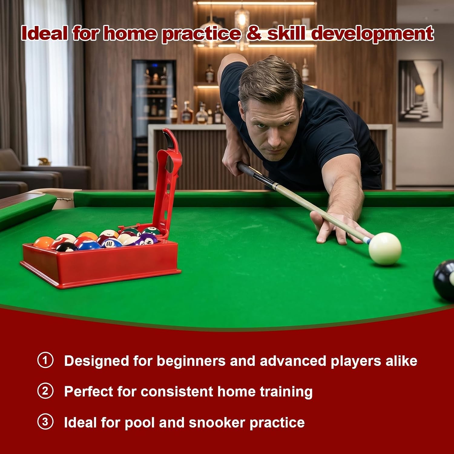 Billiards Training Rack Pro, Portable Billiards & Snooker Training Rack, red