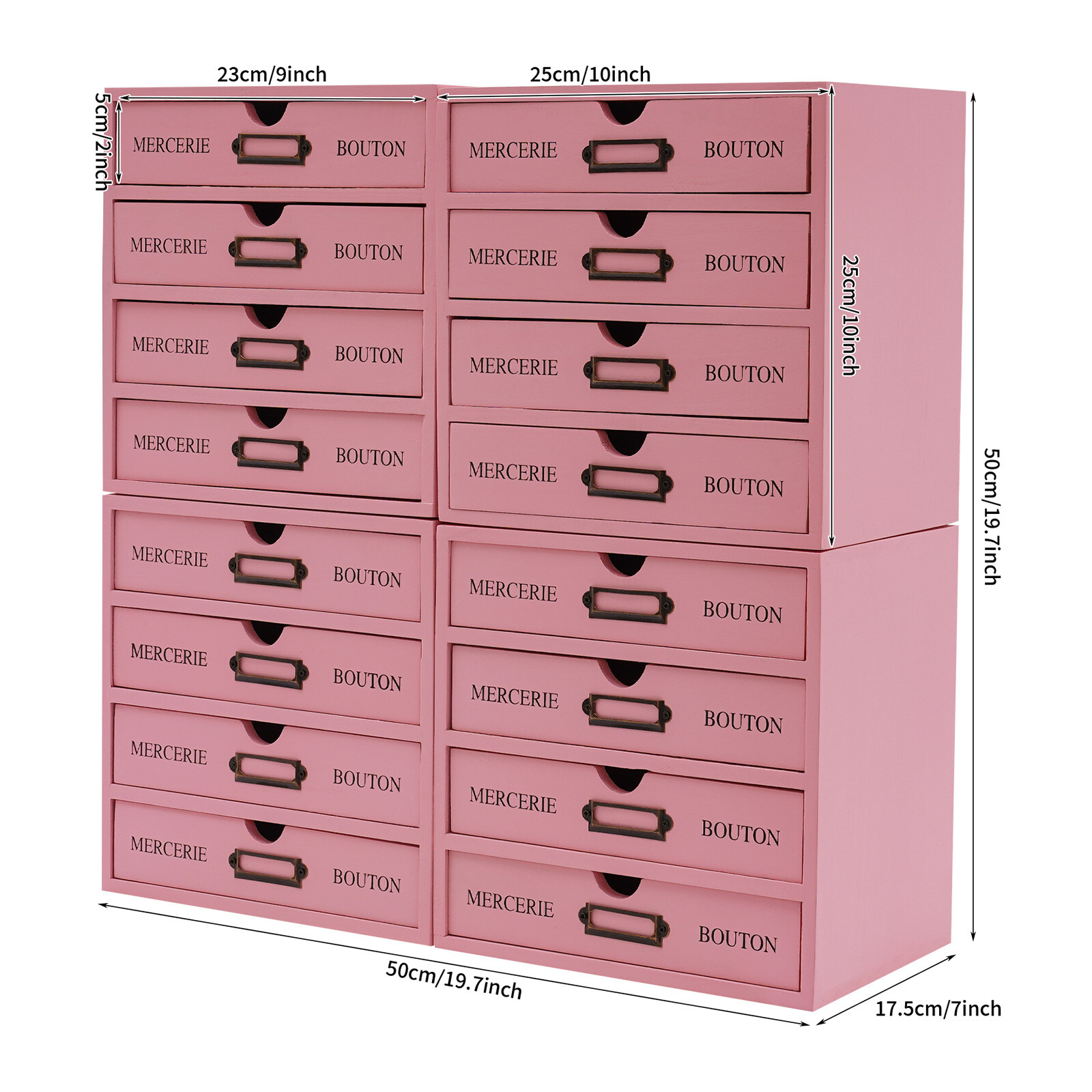 4 Pieces File Storage Box Desktop 16 Drawers Pink Wooden Storage Box