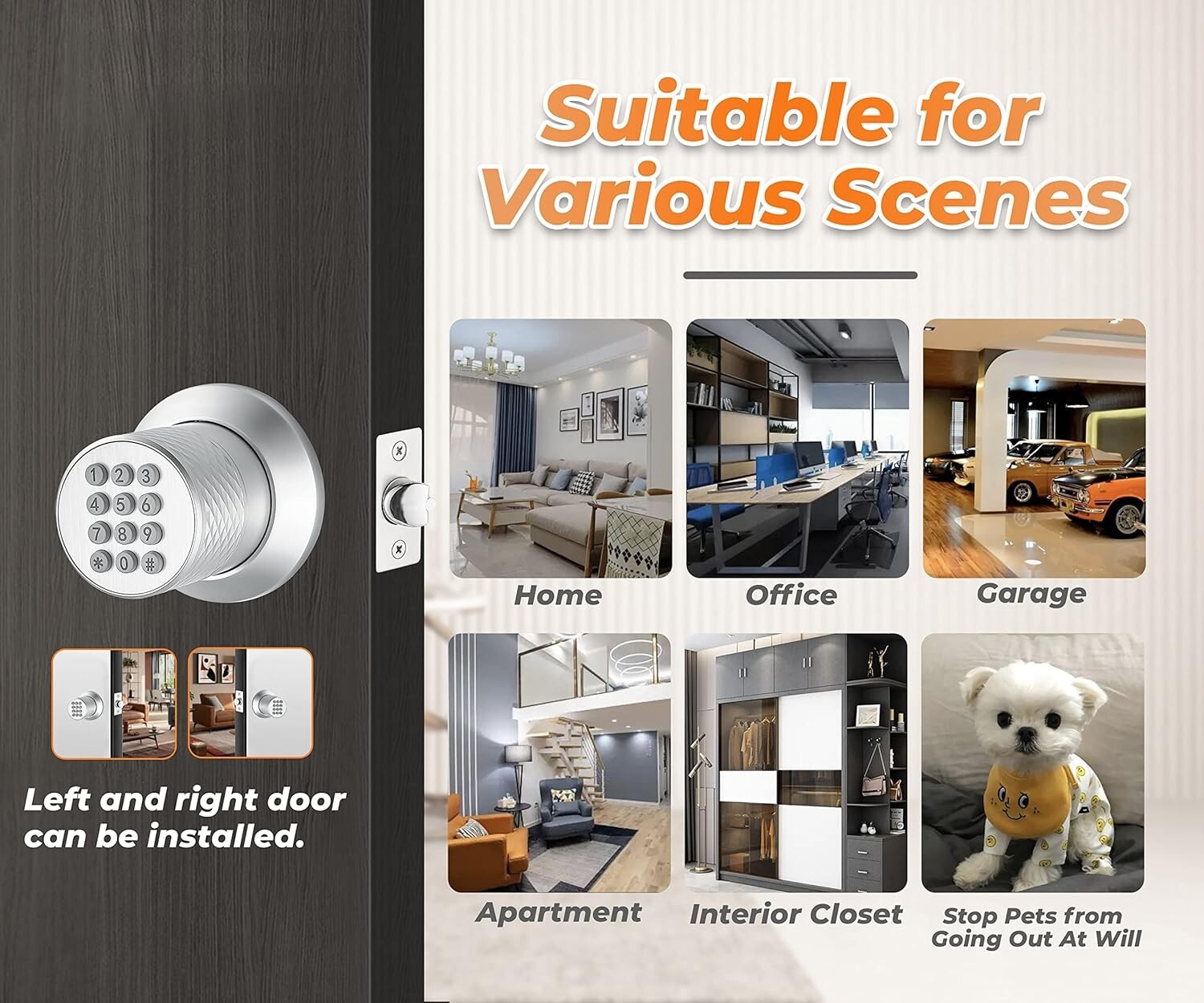 Electronic Keypad Door Knob, Smart Keyless Entry Door Knobs, Code, Anti-Slip