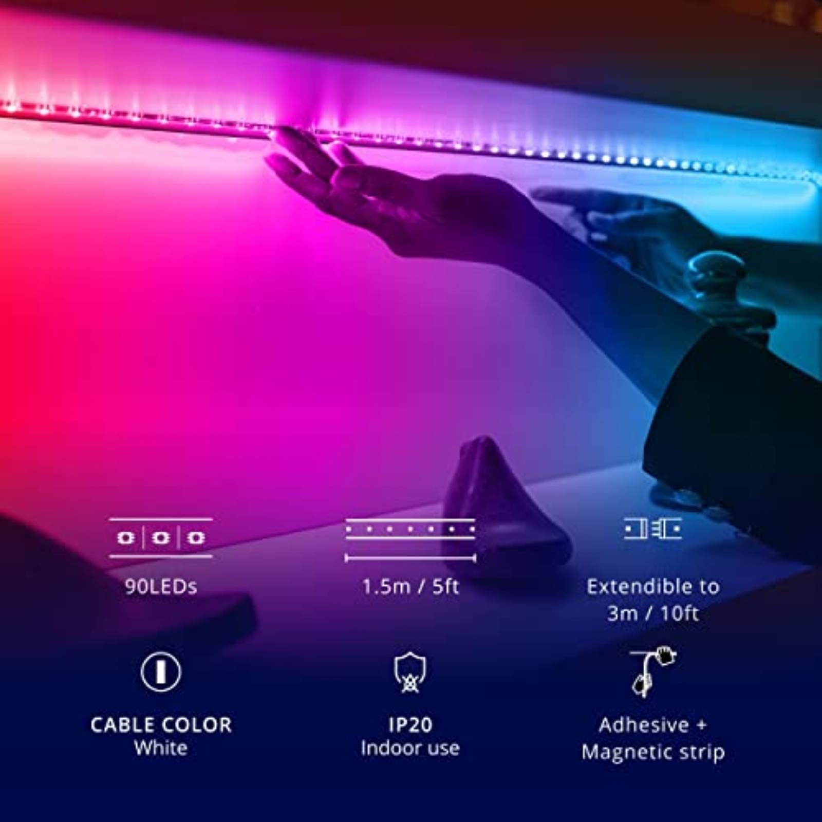 Twinkly Indoor Line Starter Kit App-Control White Light Strip with RGB LEDs, 5'