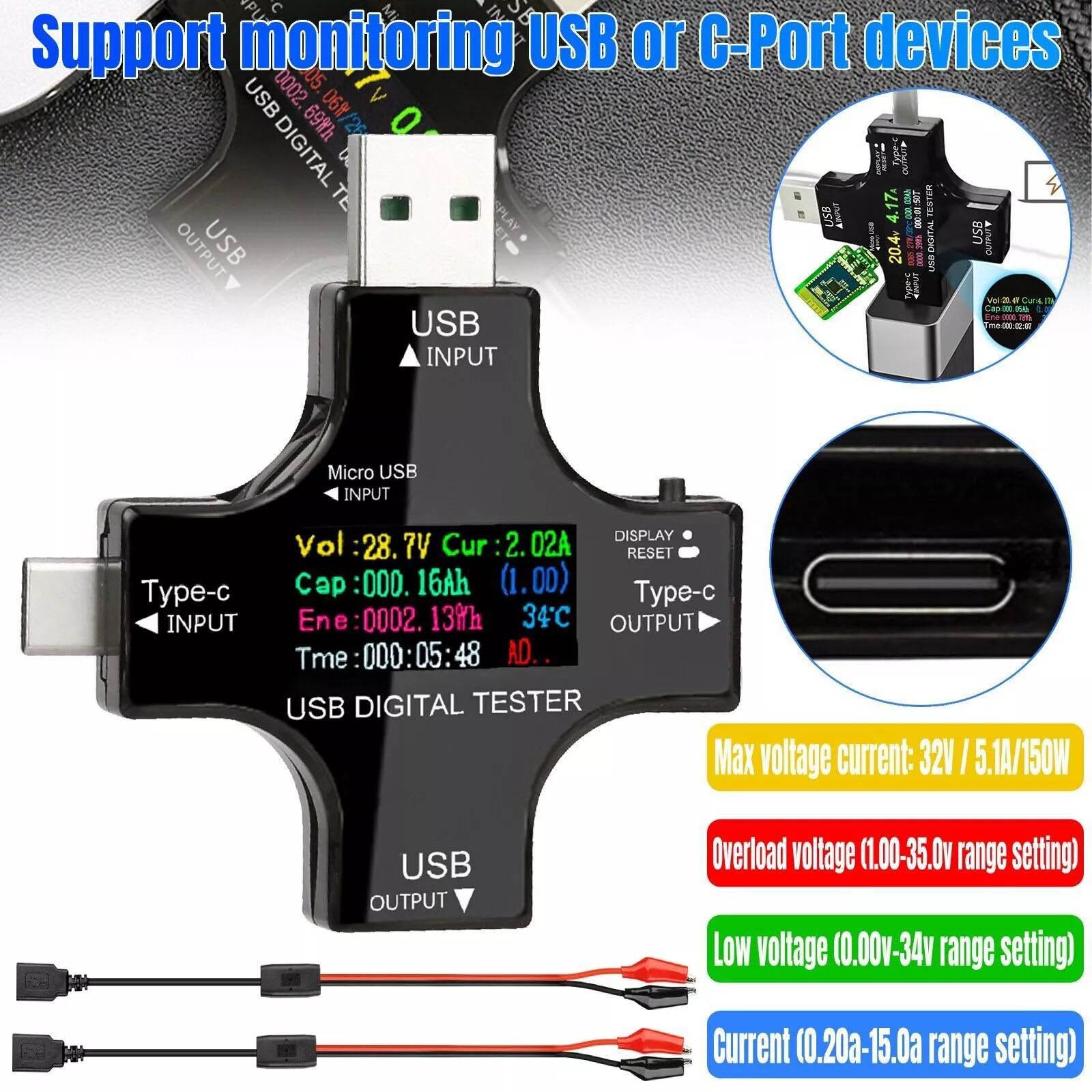 2.36*2.36 inch USB Power Meter Tester Digital Multimeter Voltage Current