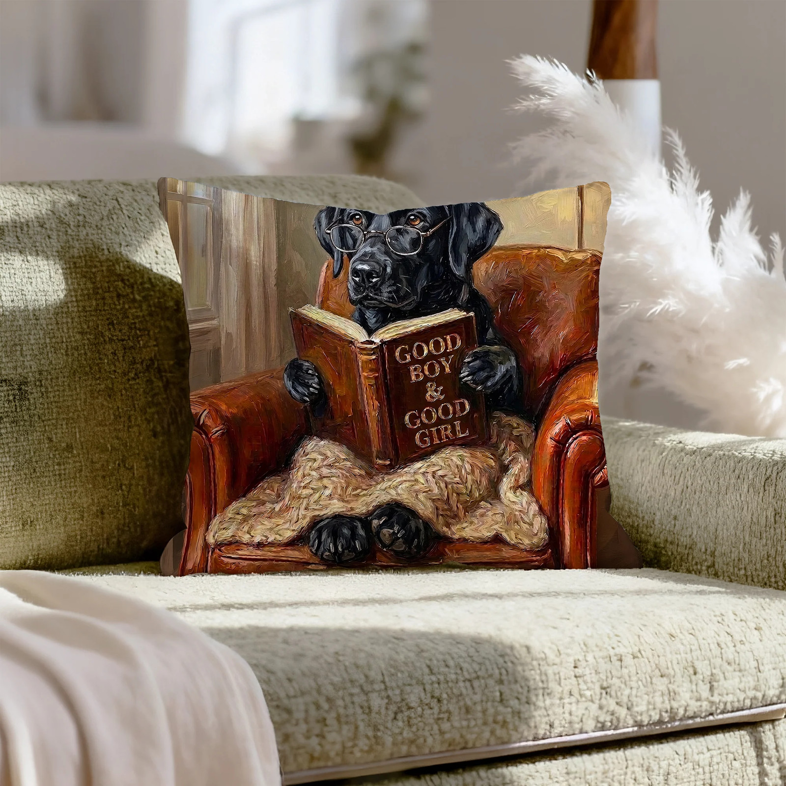 "Evening Read" - Labrador Pillow Cover - Dog Lover Home Decor