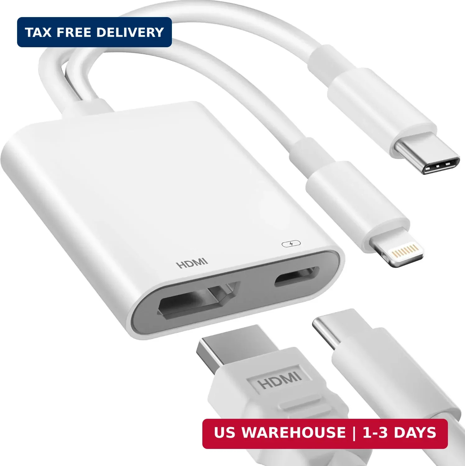 USB-C and Lightning to HDMI Adapter for iPhone to TV, 4K@60Hz MFi Certified Ligh