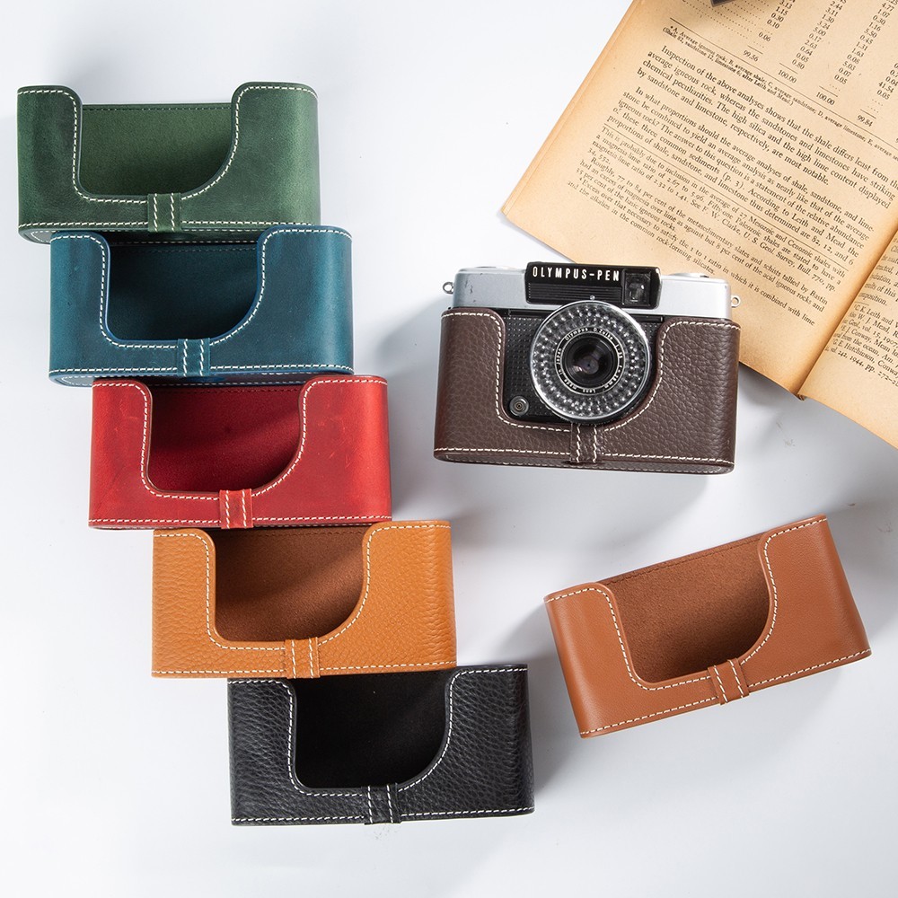 Handmade Genuine Real Leather Half Camera Case Bag For Olympus PEN EE EE2 EE3