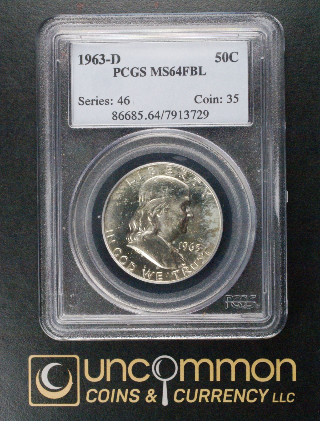 1963D MS 64 FBL Franklin Half Dollar   (UCC-FHD-1963D-MS64FBL-P-0161)