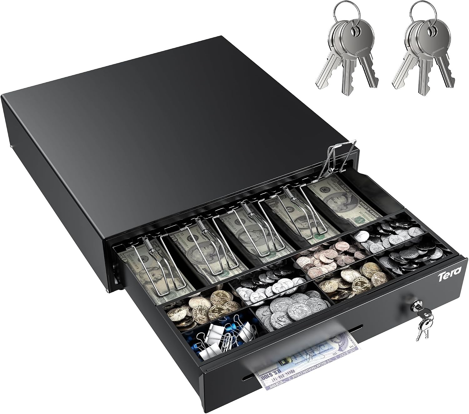 16" Tera POS Cash Register Drawer 5 Bills 8 Coins Auto Open RJ12