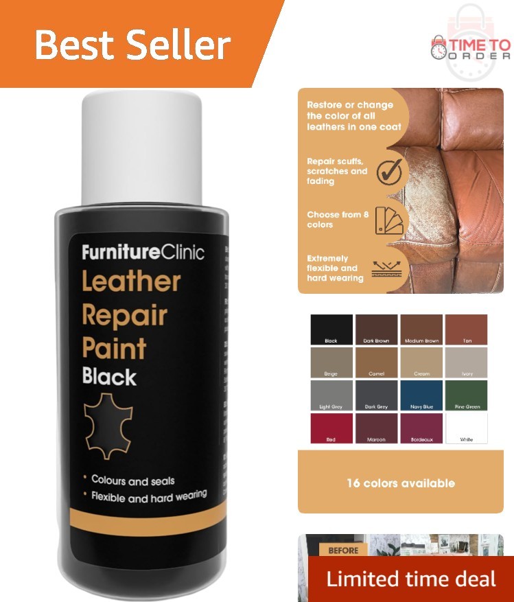 Leather Repair Paint 50ml Black 2-in-1 Seal Color for Scratches Tears Holes