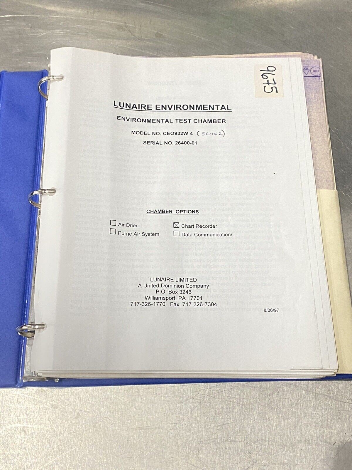 Lunaire Environmental Test Chamber CEO932W-4 Scoo2 - Users Guide / Manuals