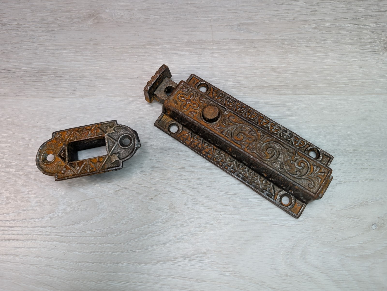 Antique Victorian Eastlake Ornate Iron Spring Loaded Foot Lock Hinge Salvage
