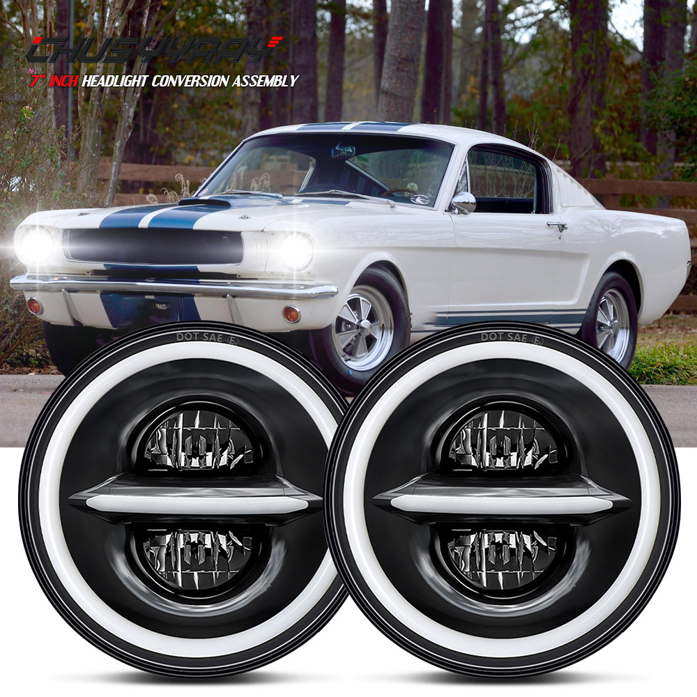 Fit Ford Mustang 1965-1978 Pair 7" Round LED Headlights Hi/Lo Beam DOT Approved