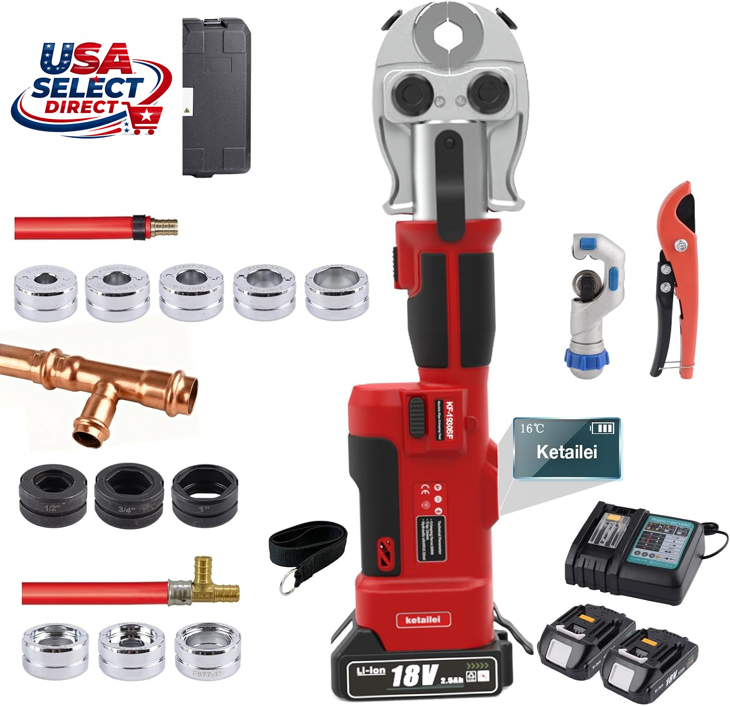 18V Cordless Pro Press Tool Plumbing Kit for Copper & PEX Pipes