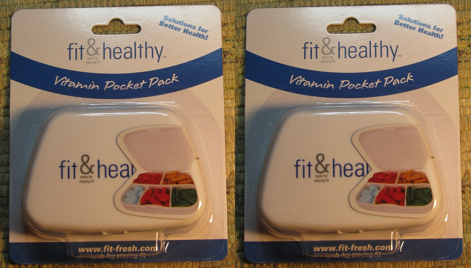 2 Fit&Healthy VITAMIN POCKET PACK Pill Organizer 5 Compartments Up to 60 Tablets