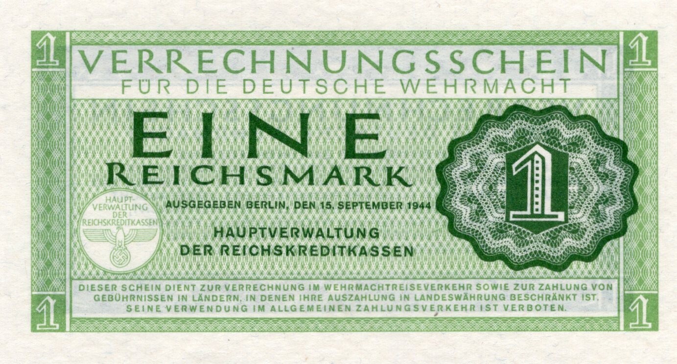 GERMANY 1 REICHSMARK 1944 M38. Wehrmacht WWII.  UNC CONDITION. 5RW 04JUN