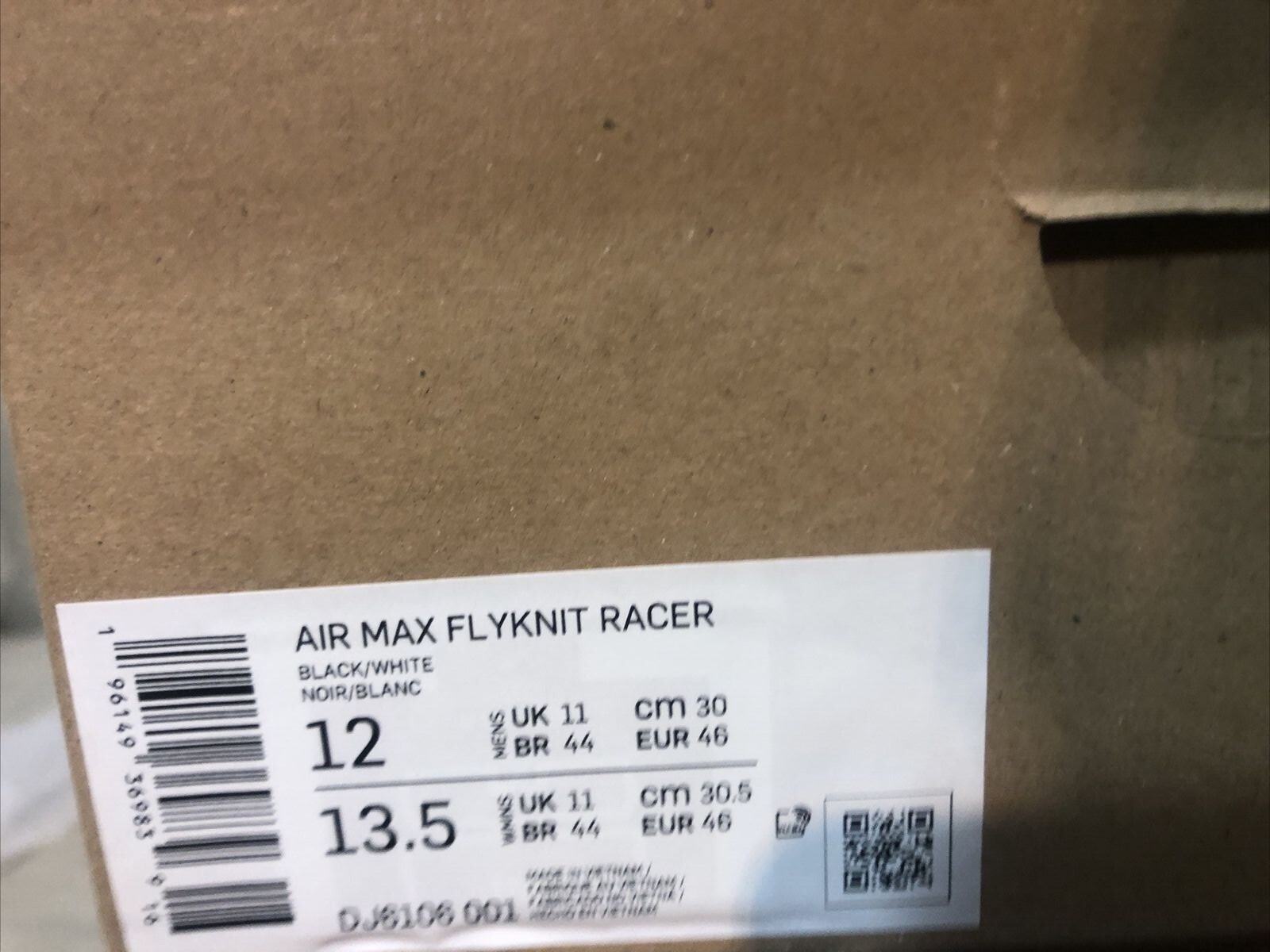 Nike Air Max Flyknit Racer Oreo Black White Grey DJ6106-001 Sz 10.5 11 11.5 12
