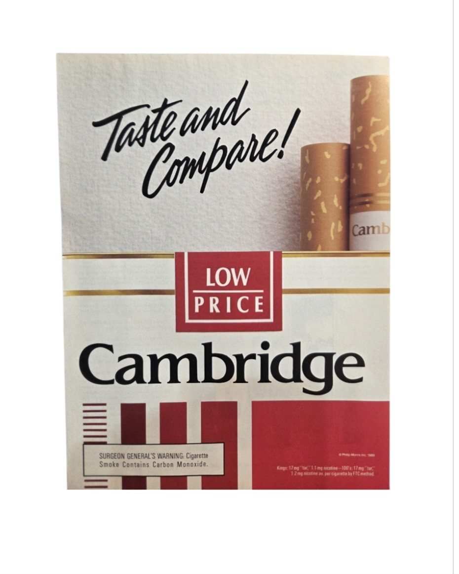 1989 CAMBRIDGE Low Price Cigarettes Magazine Ad - Taste & Compare!