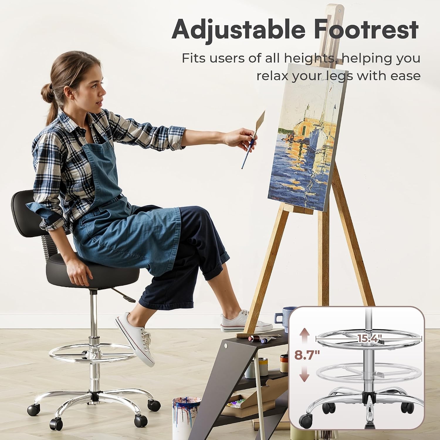Ergonomic Drafting Chair with Adjustable Height & Backrest for Office Comfort