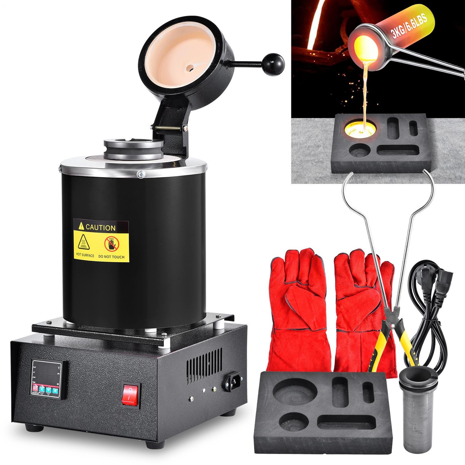 Upgraded Electric Metal Melting Furnace Kit w/ 3KG Crucible+Casting Ingot Mold