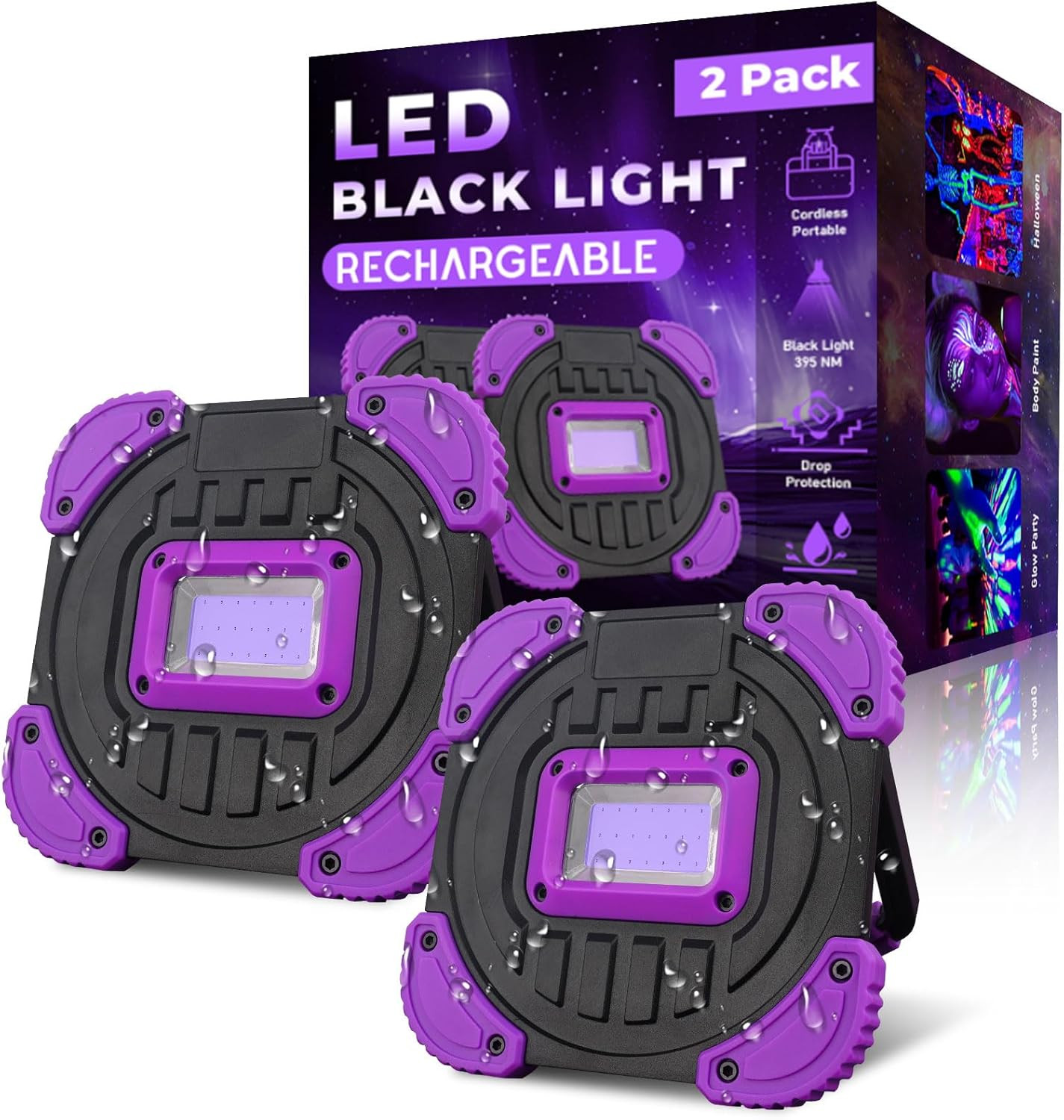 Rechargeable Black Light, Cordless 395Nm Battery Powered Blacklights for Glow Pa