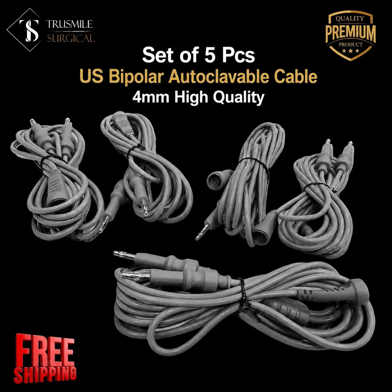 5pc European high Quality Silicon Bipolar Cable 4mm Reusable and Autoclavable