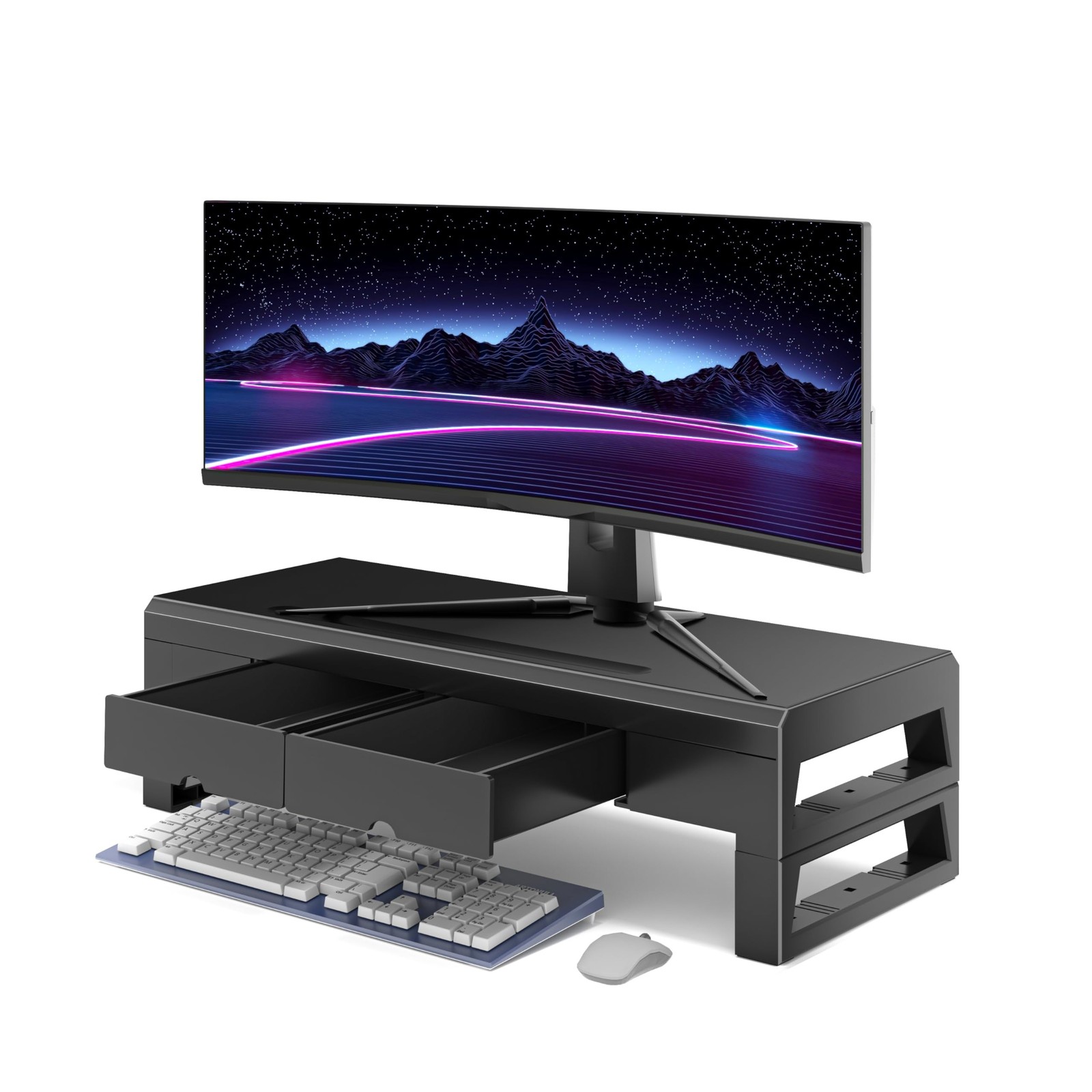 Computer monitor stand with 2 drawer ，Laptop Desk Shelf & Monitor Riser 2