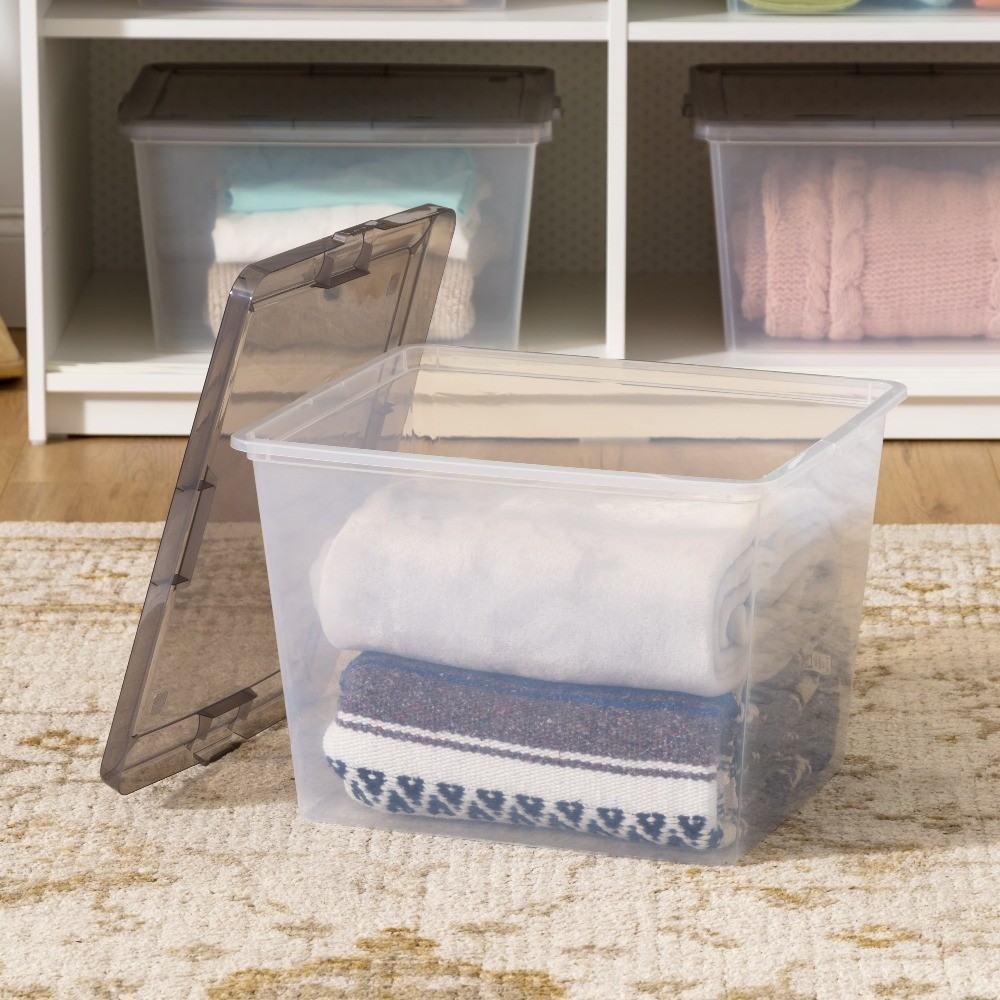 6 Pack Stackable Plastic Storage Bins with Lids, 36 Qt. Clear Tote Containers