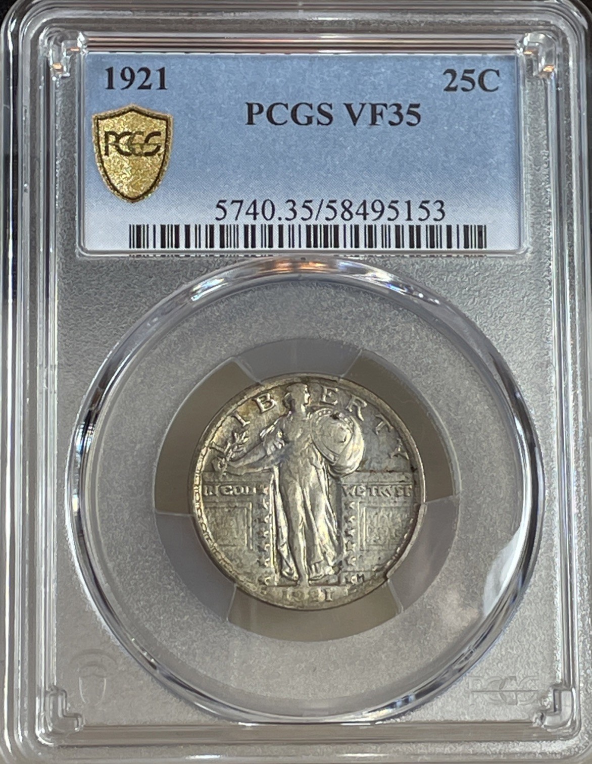 1921 STANDING LIBERTY QUARTER PCGS VF35 - Gold Shield, Nice Luster!!