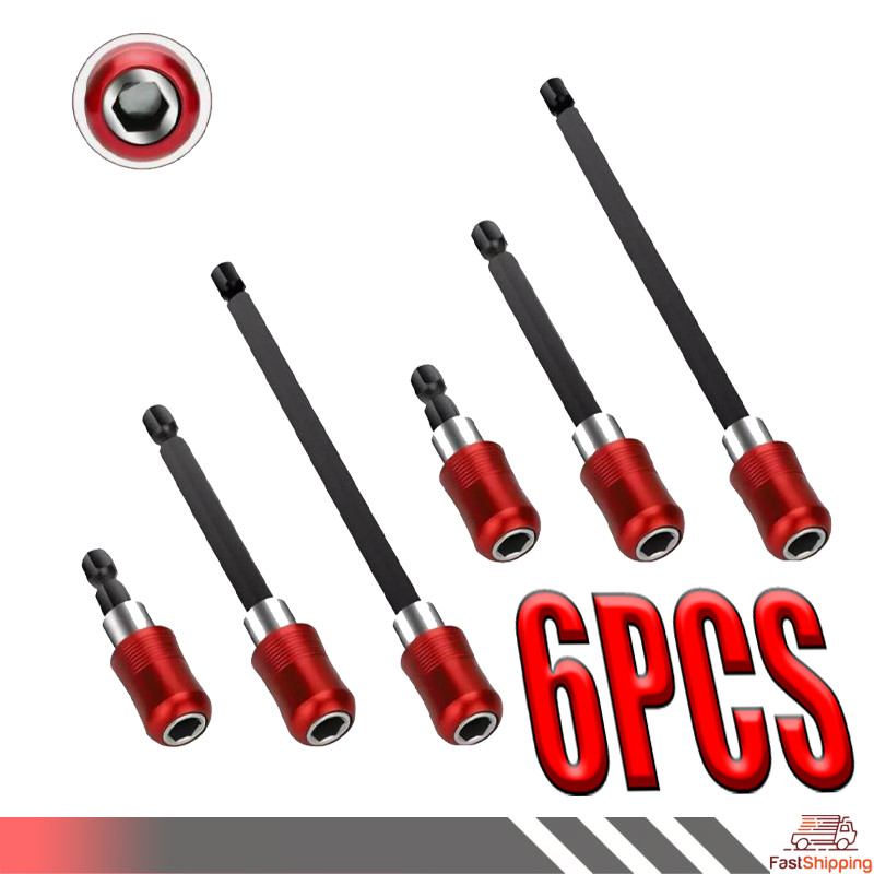 6Pcs 1/4 Hex Shank Quick Release Magnetic Screwdriver Extension Holder Drill Bit