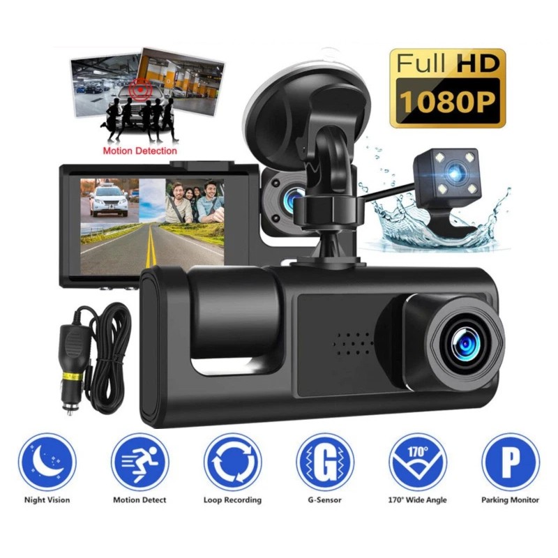 3 Channel Dash Can 1080P Front Rear Inside Car Camera Night Vision G-Sensor