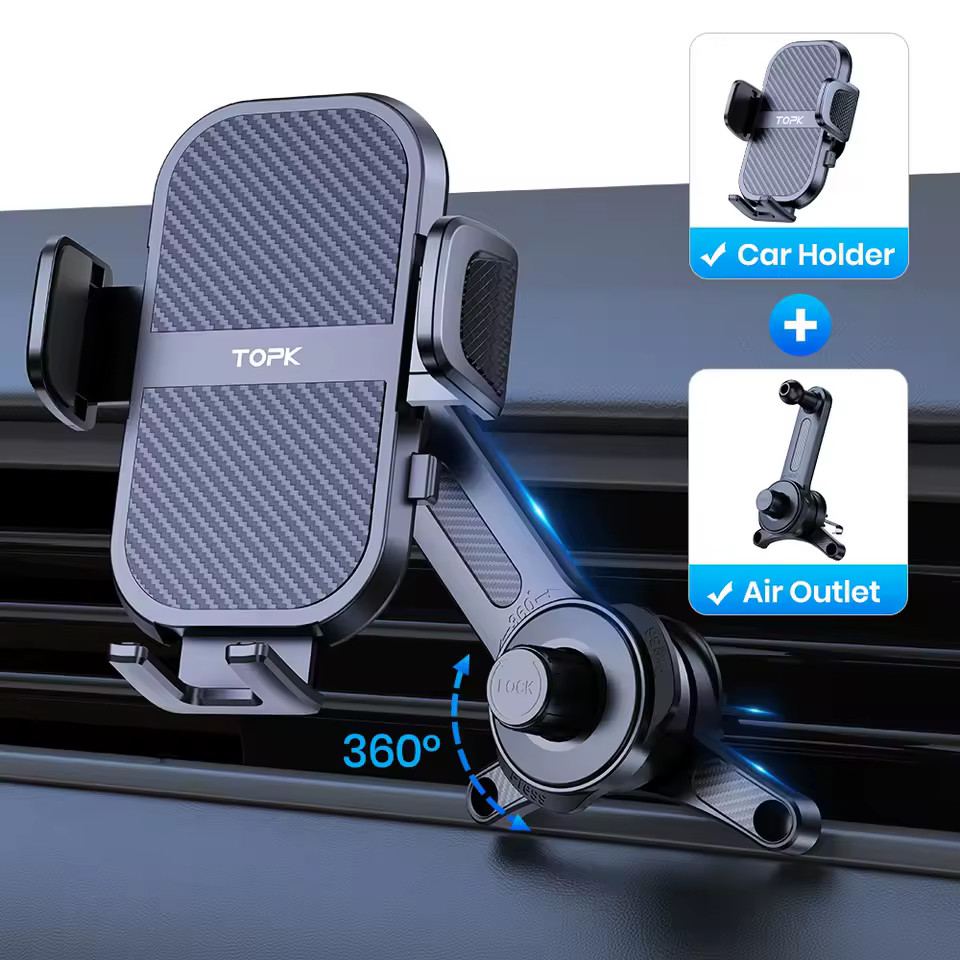 TOPK Car Phone Mount Phone Holder Dashboard Air Vent w/ Hook