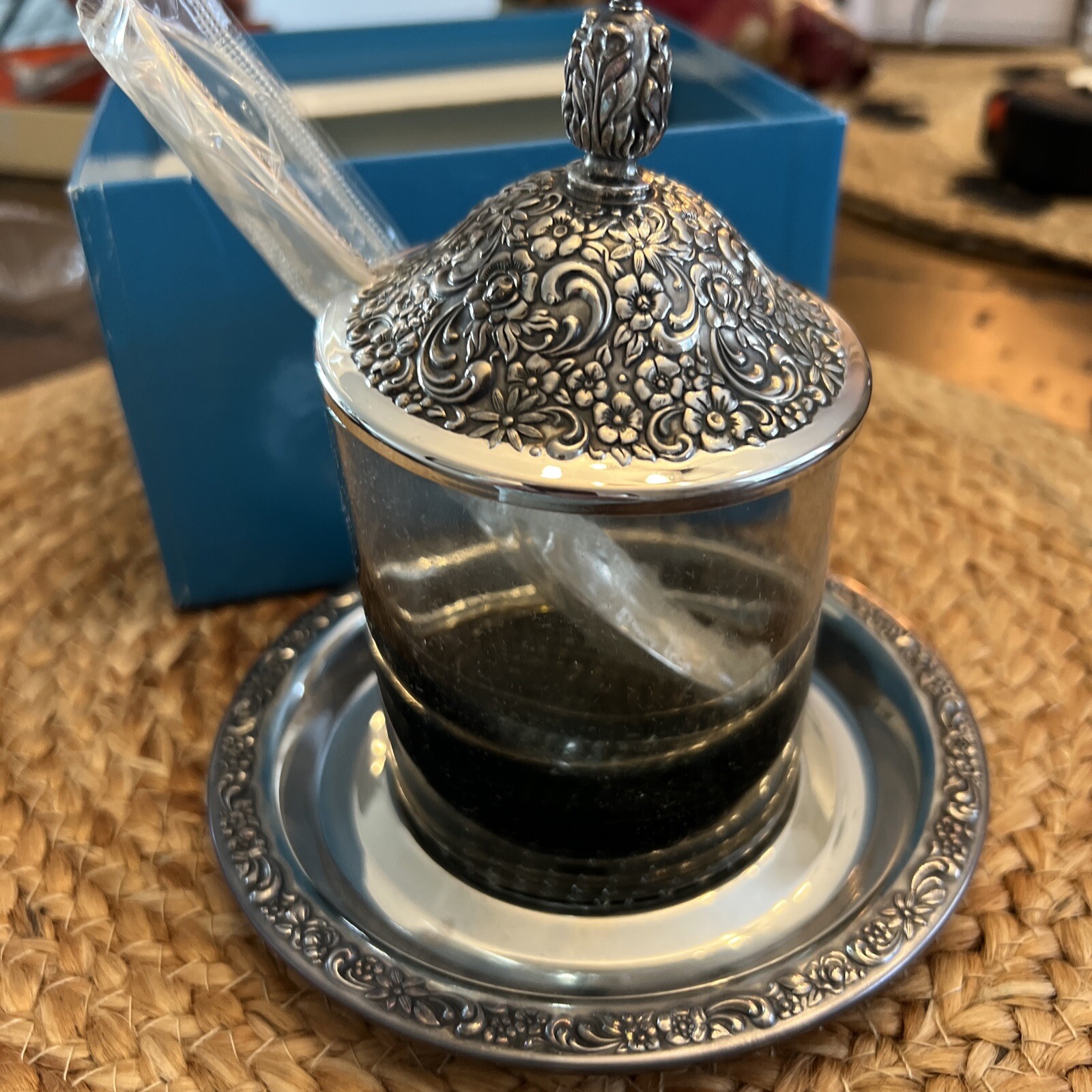 Community Silverplate Tangier Jam Jar With Plate Spoon And Original Box