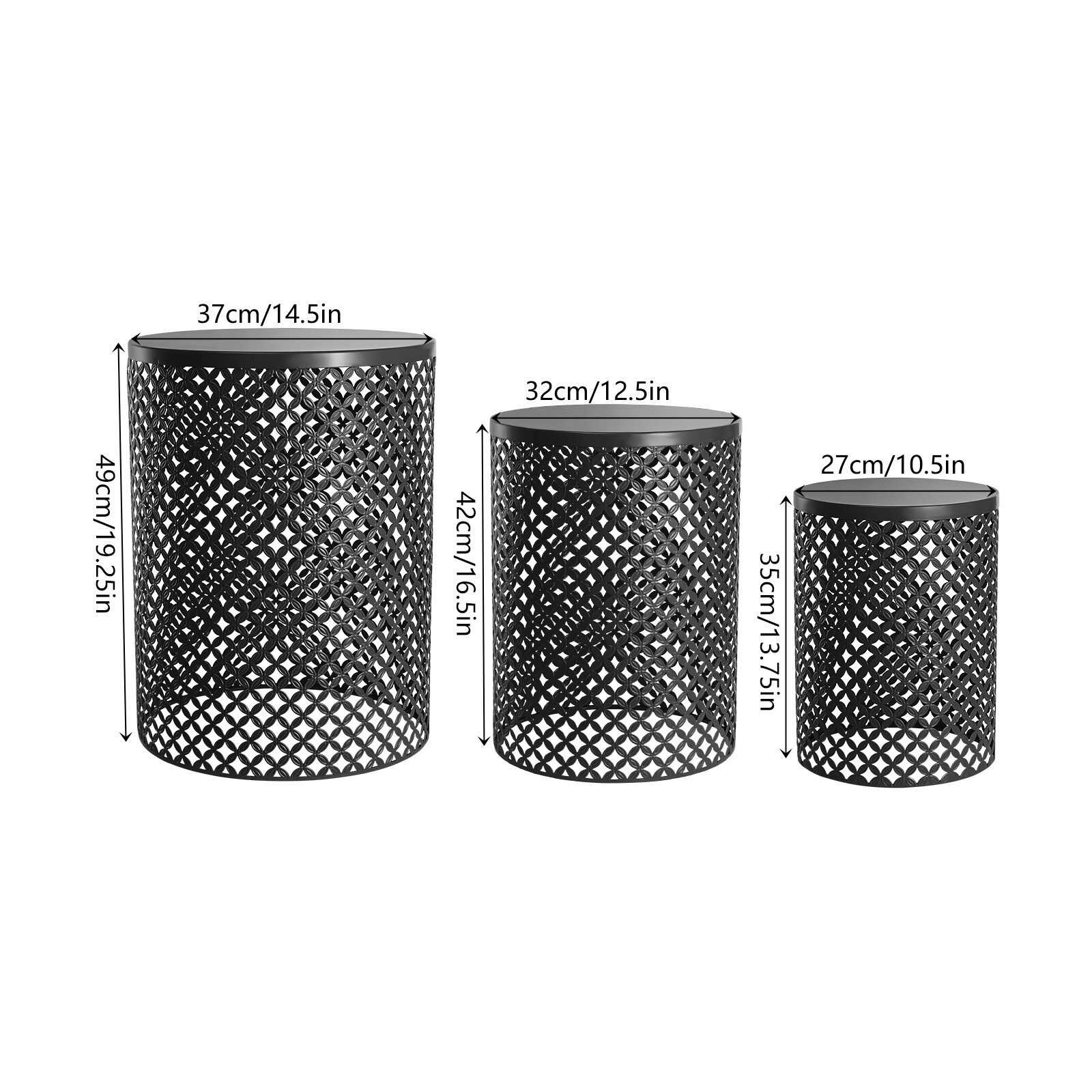3pcs Modern Metal Cylindrical Frame Accent Table Outdoor Side Table End Table US