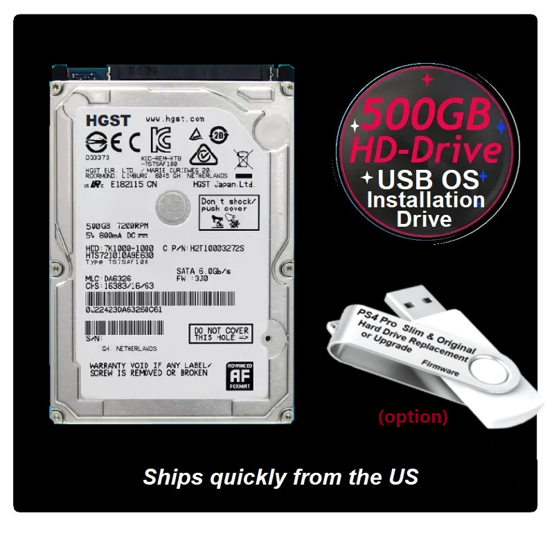 PS4 Pro,  Slim & OG 500GB  Hd-Drive USB OS/Firmware Installation Drive option
