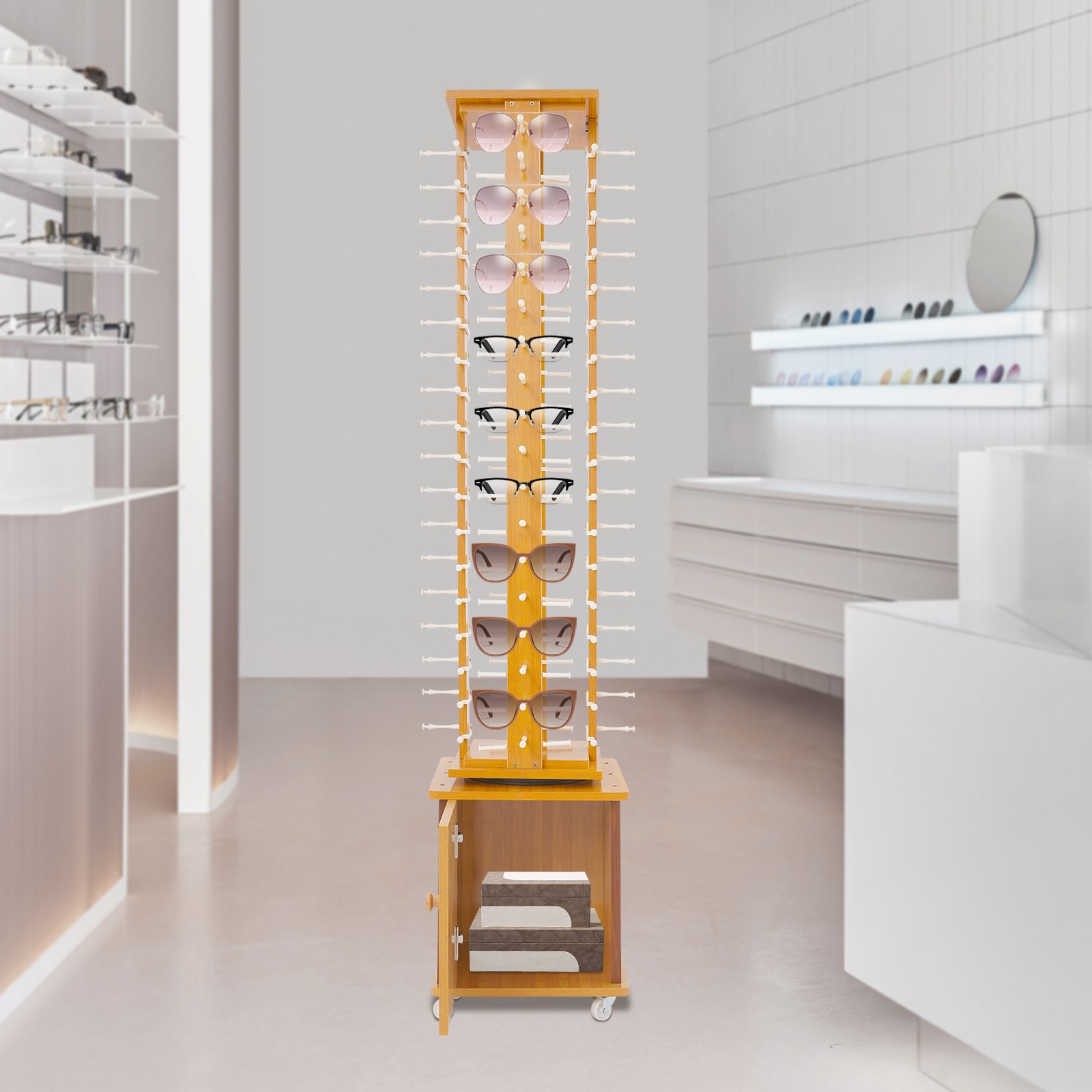 72-Pair Eyeglass Display Rack Rotating Glasses Storage Stand Floor-standing