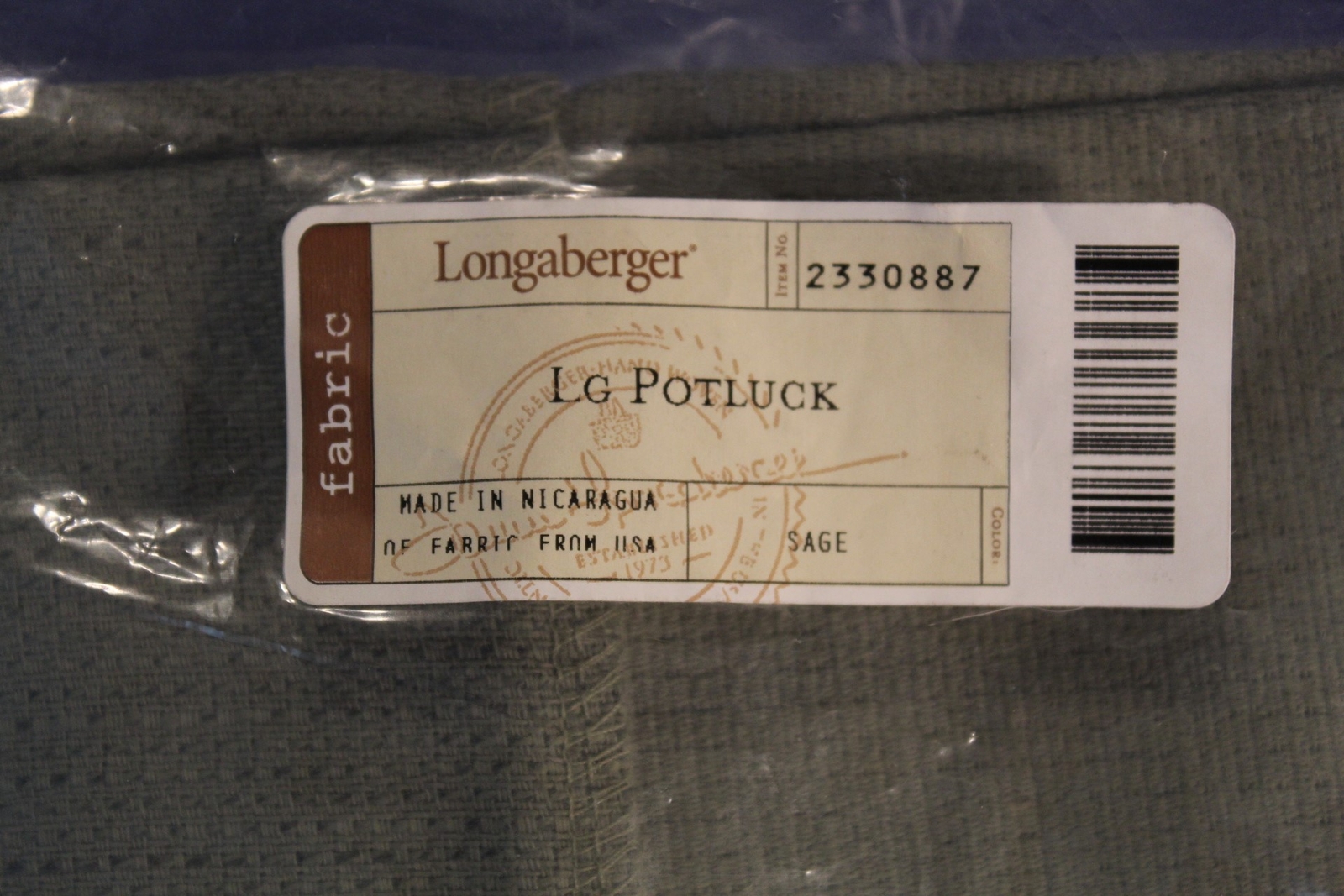 Longaberger Sage Green Solid Large Potluck Basket Liner #2330887 - NEW