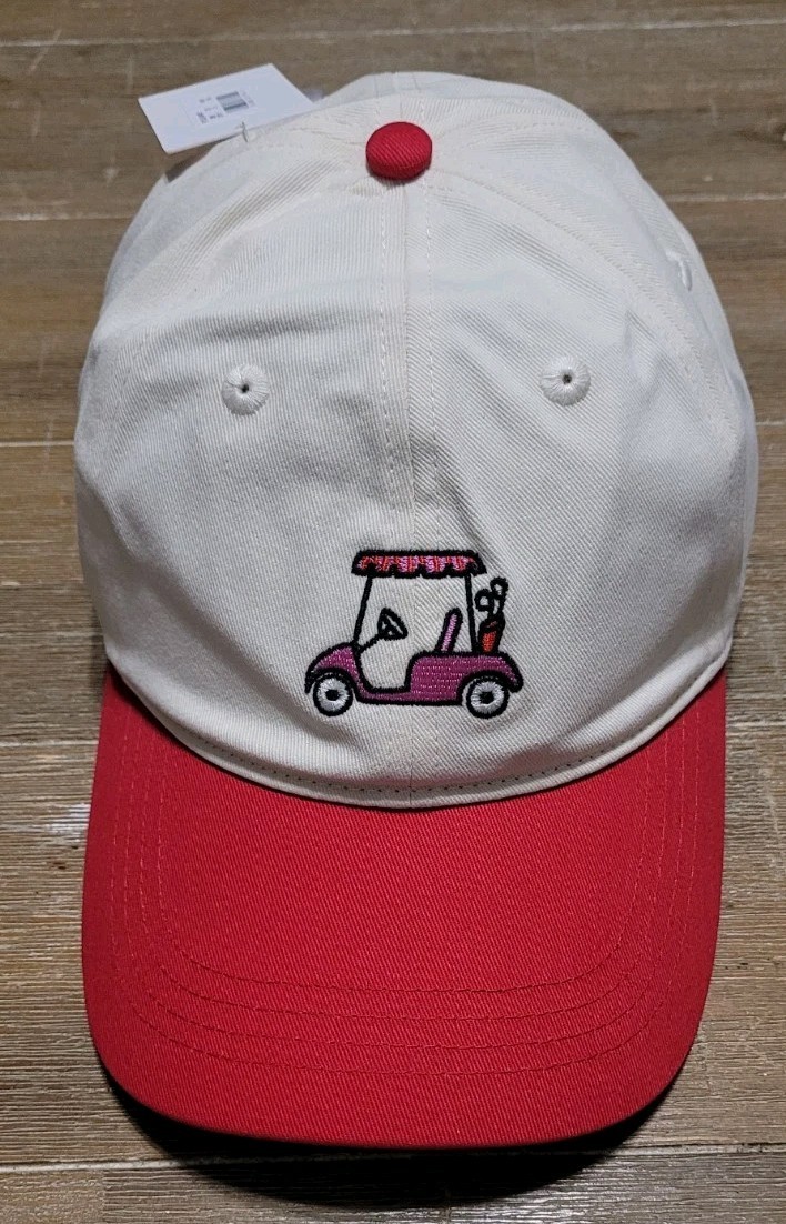 NEW - Golf Cart Hat - Frasier Sterling Cream & Red Adjustable Woven Baseball Cap