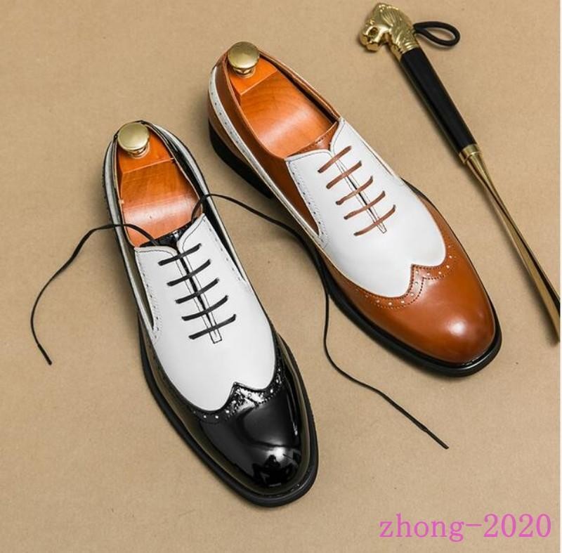 Chic Men's Dress British Work Party Oxfords Faux Leather Patchwork Lace Up Shoes