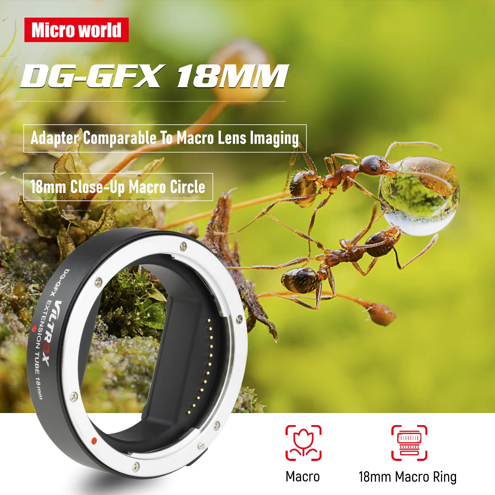 VILTROX DG-GFX 18mm AF Macro Extension Tube Lens Adapter For Fuji 50S GFX Mount