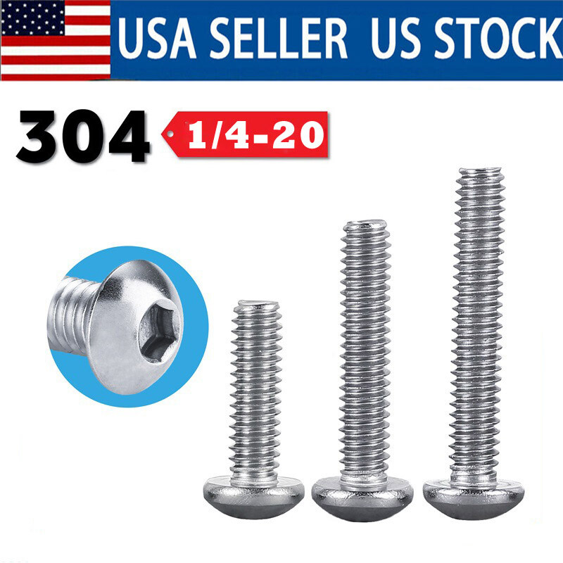 1/4-20 Button Head Socket Cap Screws Allen Bolts Hex Drive Stainless Steel 18-8