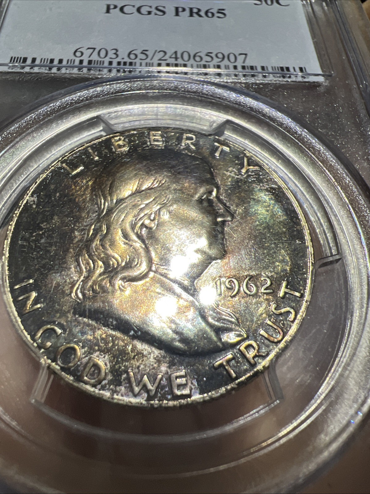 1962 PCGS PR65 Toned Franklin Half Dollar 50¢