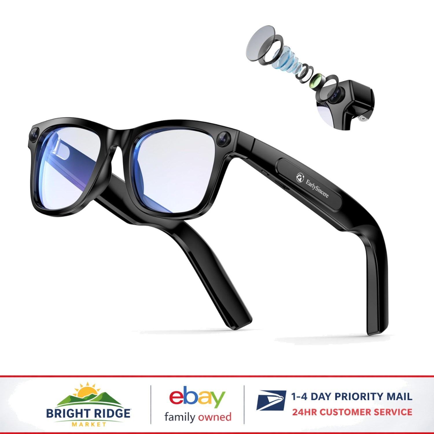 Rechargeable Smart Glasses with Bluetooth Music Playback and Noise Reduction