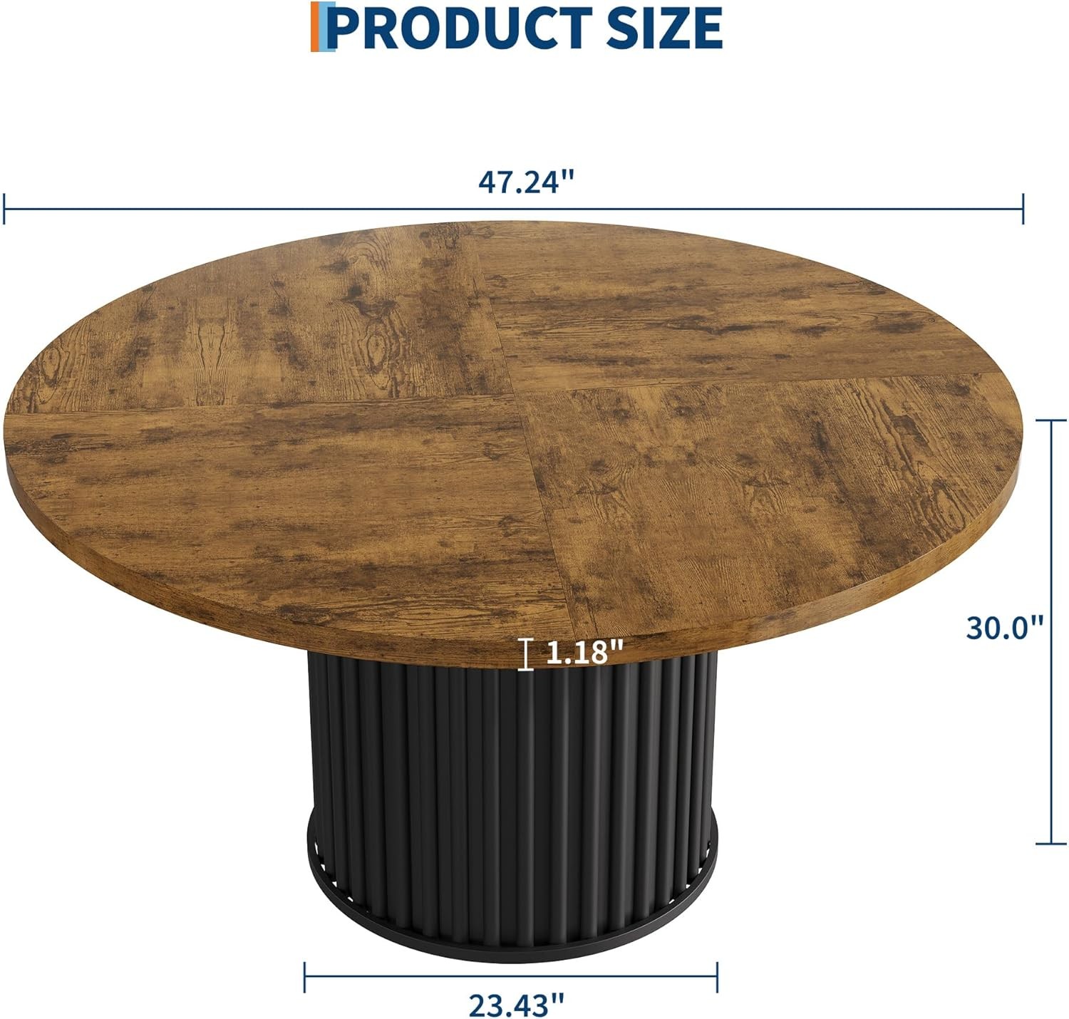 Round Dining Table 47", Wooden Kitchen Table Waveform Metal Base for Apartment