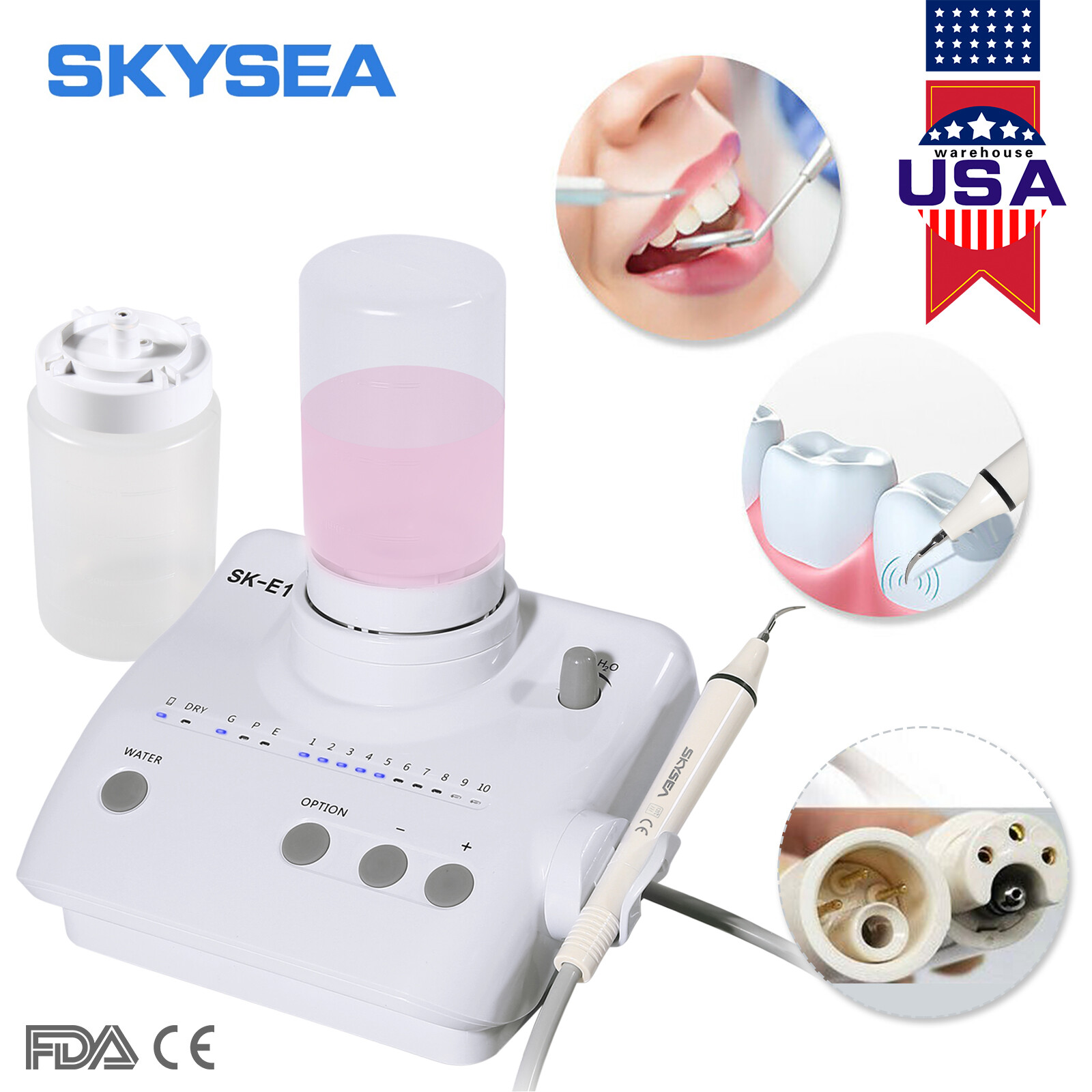 Dental Portable Ultrasonic Piezo Scaler 2*Bottles Fit EMS Cavitron Woodpecker CE