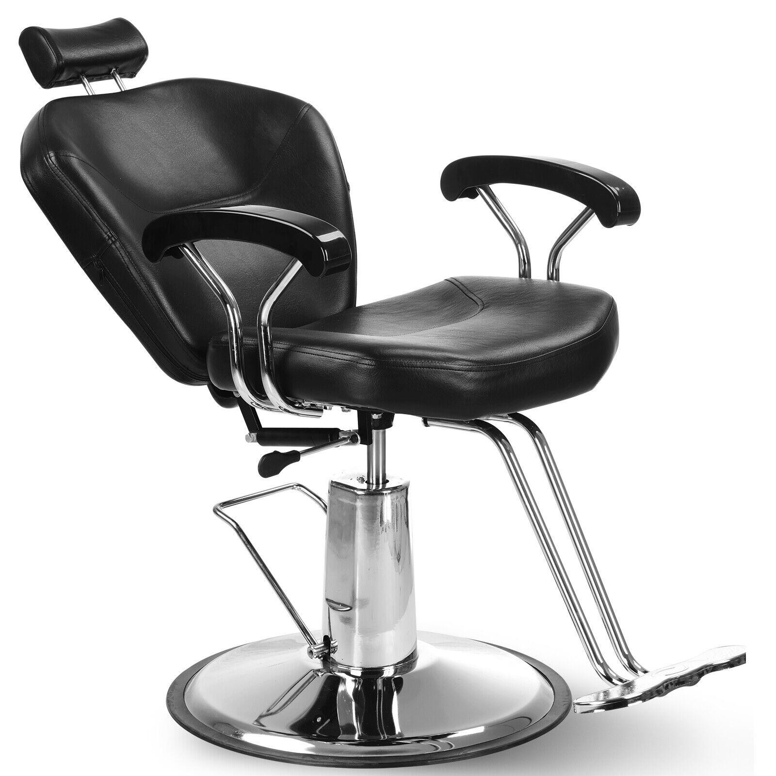 Black Hydraulic Reclining Barber Chair 360 Degrees Rolling Swivel Barber Chair