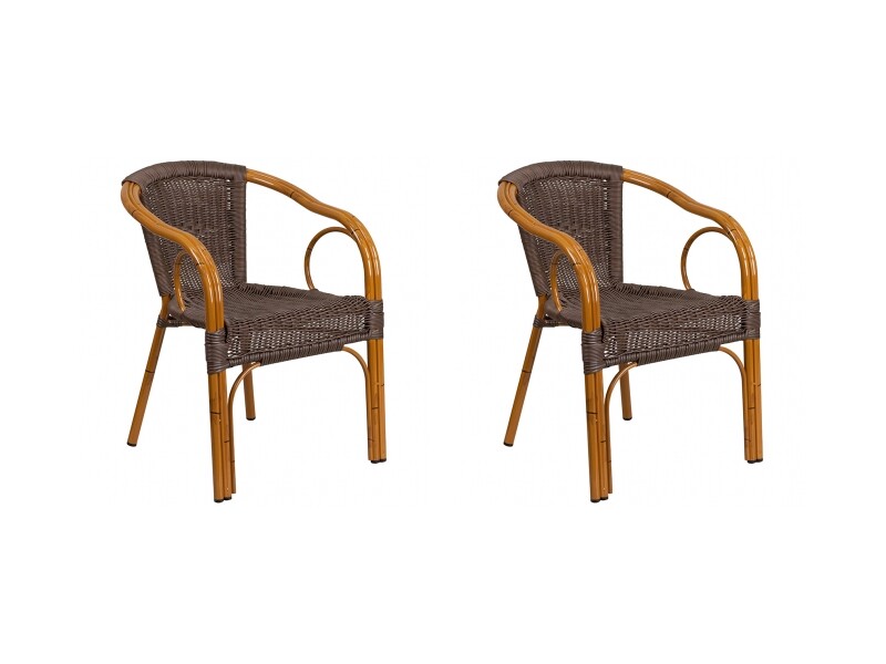 2 PACK All Weather Brown Rattan Outdoor Patio Dining Chair with Aluminum Frame