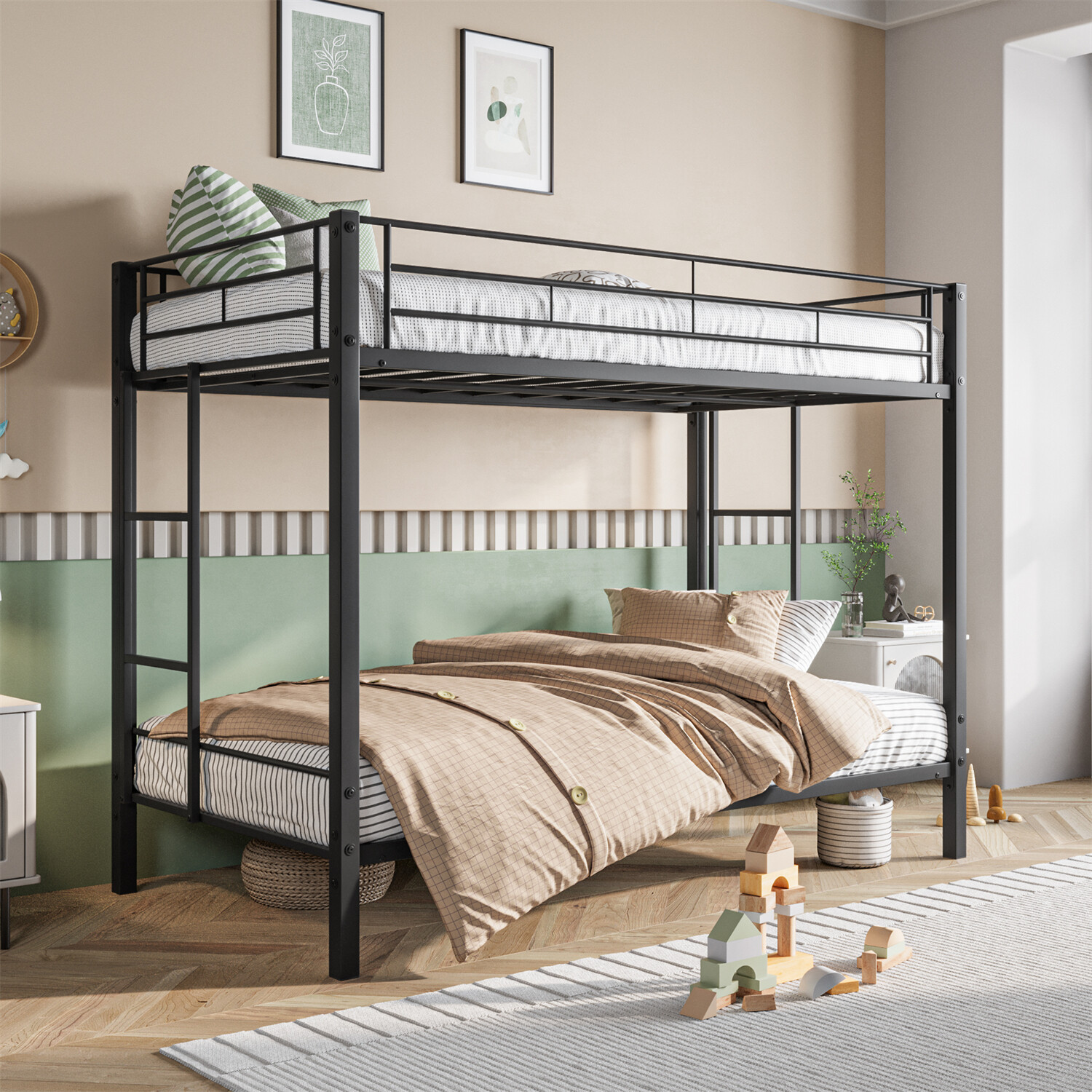 Twin Over Twin Bunk Bed Heavy Duty Metal Twin Size Bed Frame with 2 Ladders US