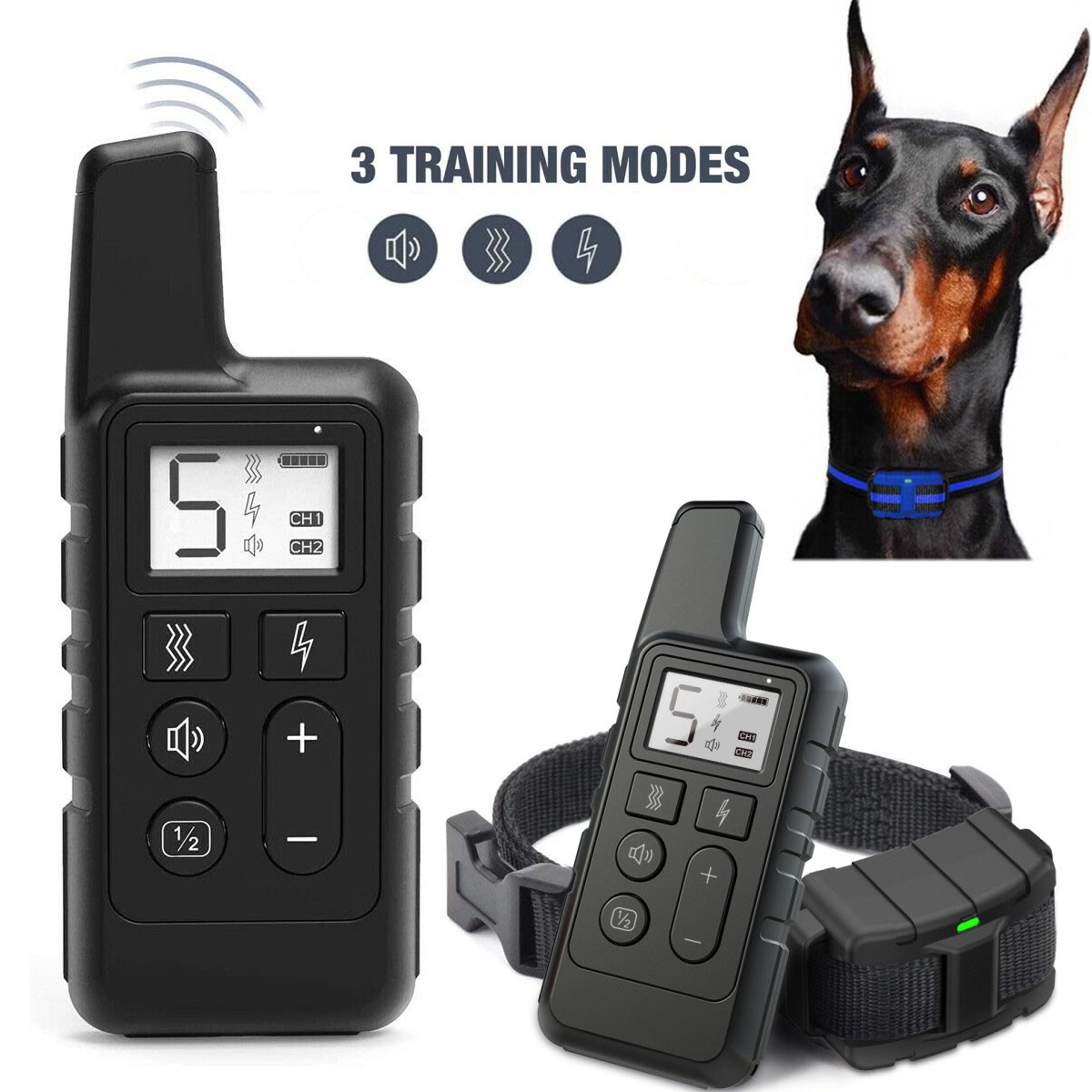 3300 Remote Dog Shock Collar Training Pet Trainer Rechargeable Waterproof Black