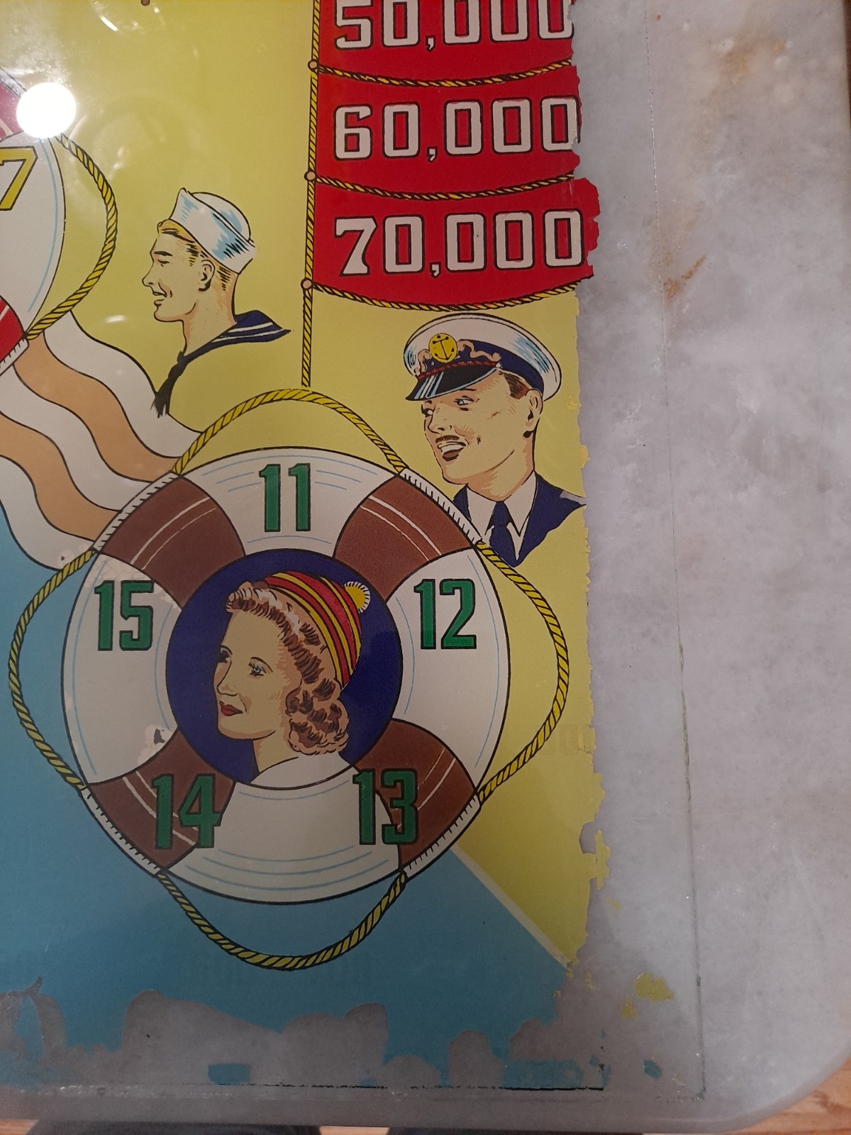 GOTTLIEB,S, ON DECK, Original Pinball Machine BACK GLASS, 1964