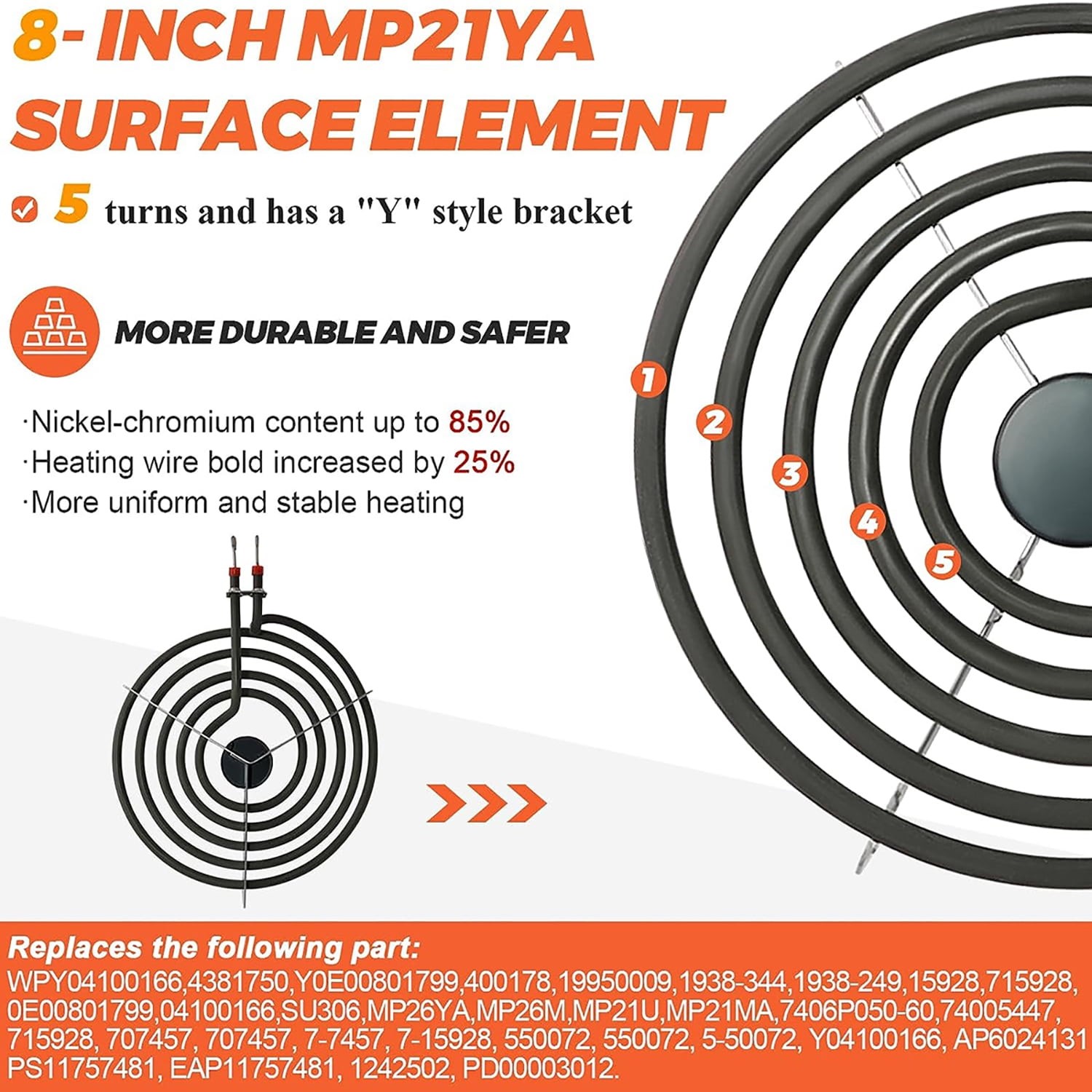 MP22YA Electric Range Burner Element Set with Drip Pans For Whirpool Frigidaire
