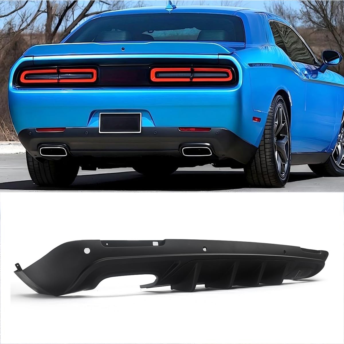 2015-2023 Challenger Rear Bumper Lip Diffuser Rock Style Matte Black Shark Fins