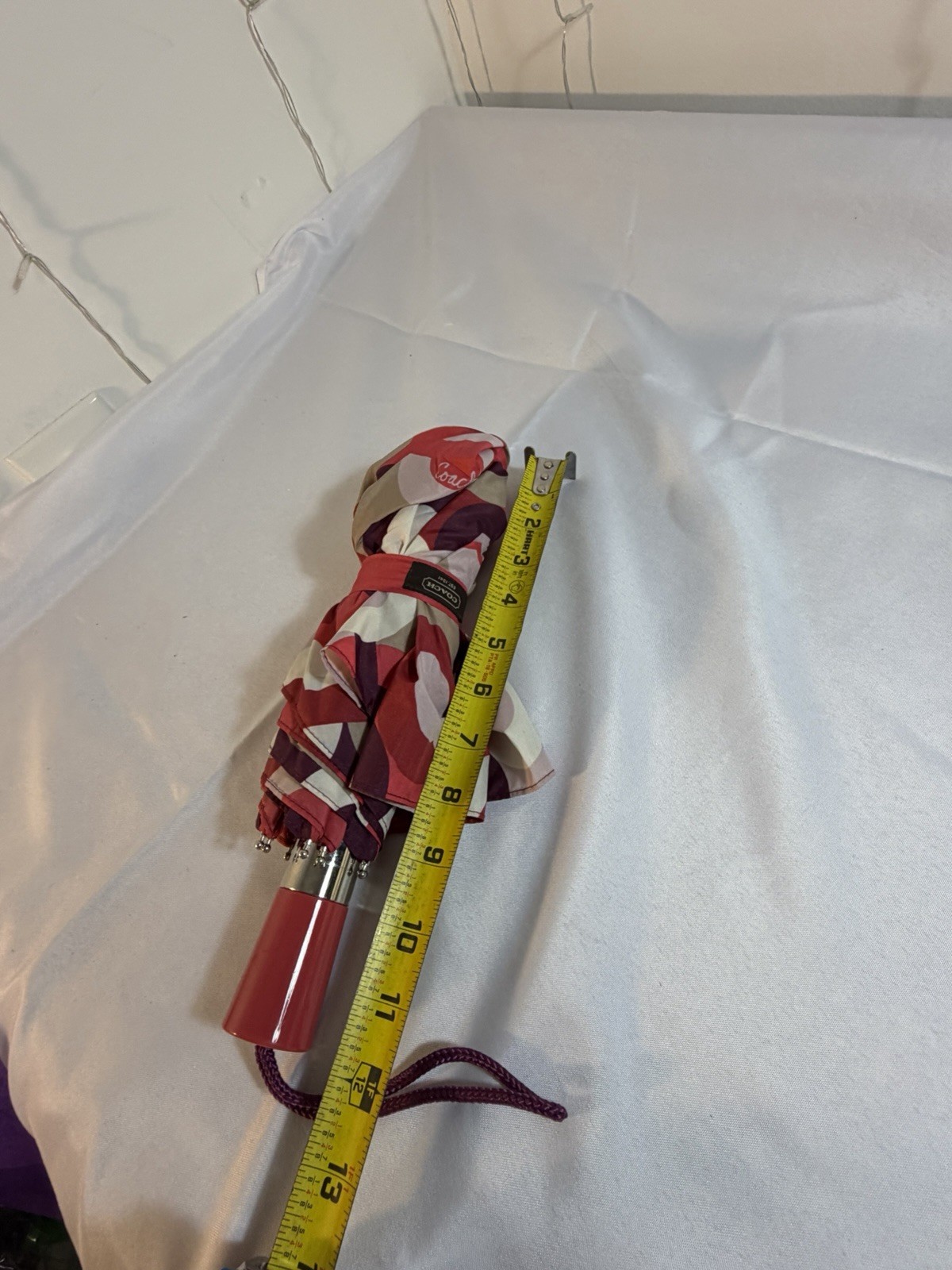 Coach Logo Compact Folding Umbrella Auto Open Red Purple Geometric Print